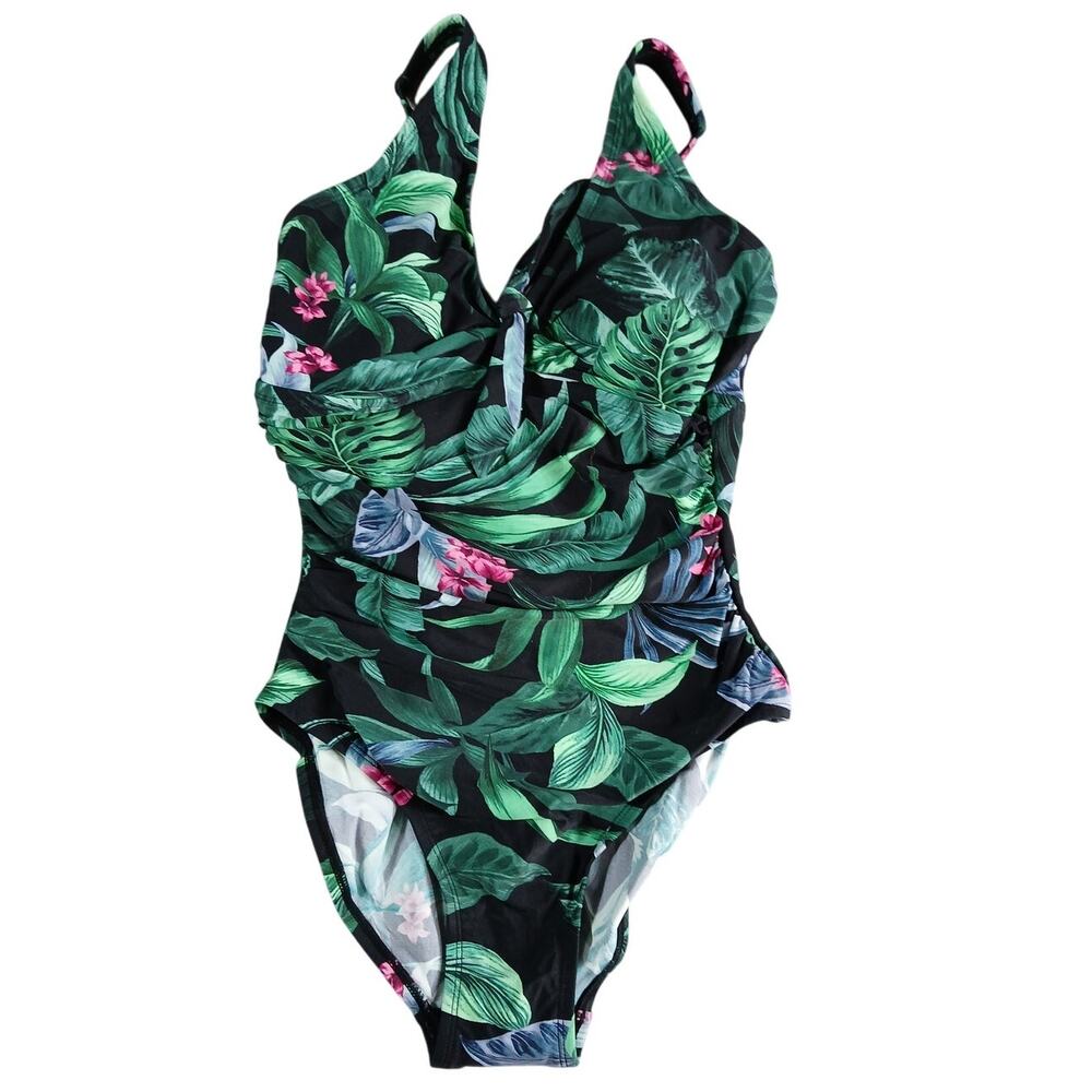 Kona Sol One Piece Swimsuit Womens Small (4-6) Green Padded Floral Print NWT